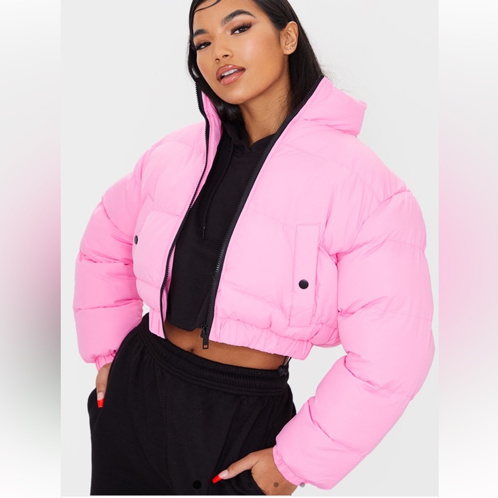 Pretty Little Things pinked cropped puffer jacket - size 4